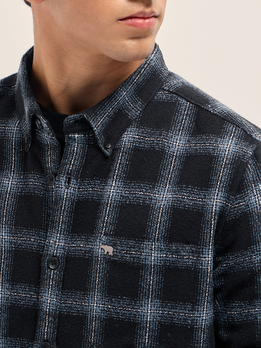 Men Black Block Check Slim Fit Casual Shirt