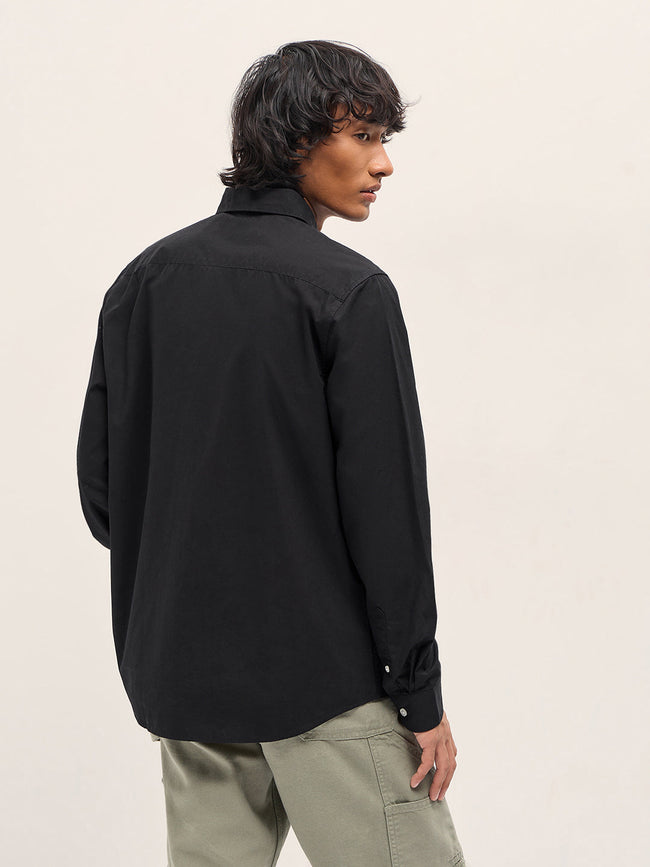 Men Black Cotton Solid Slim Fit Casual Shirt