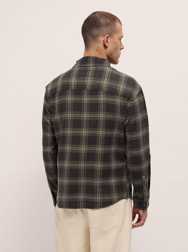 Men Brown Woven Checked Design Relaxed Fit Overshirt