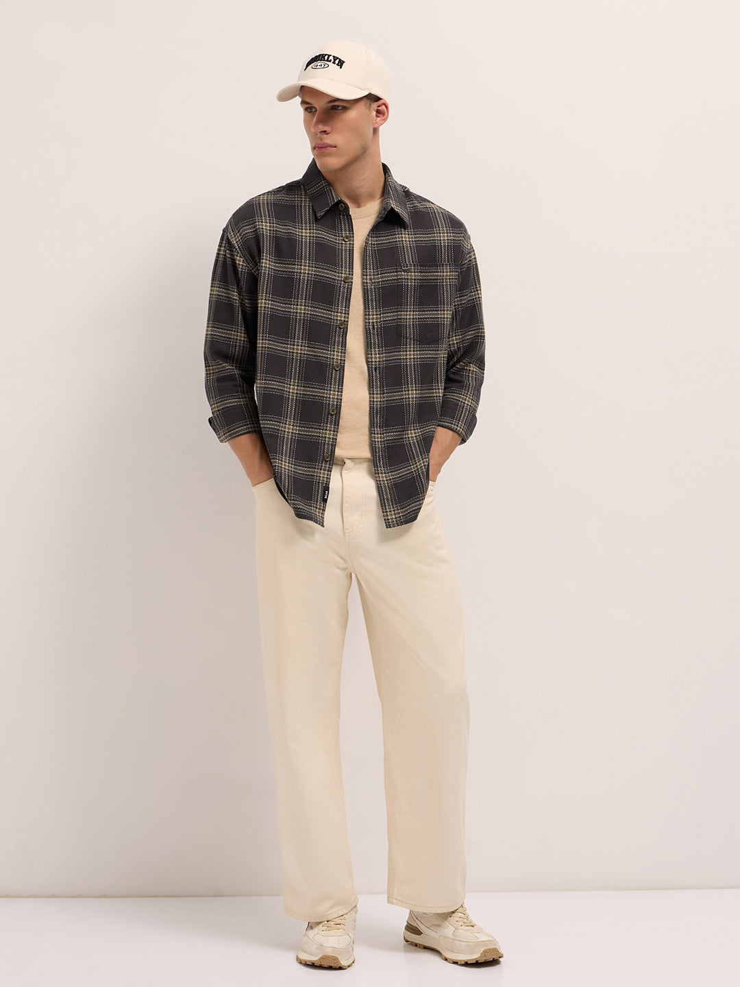 Men Brown Woven Checked Design Relaxed Fit Overshirt