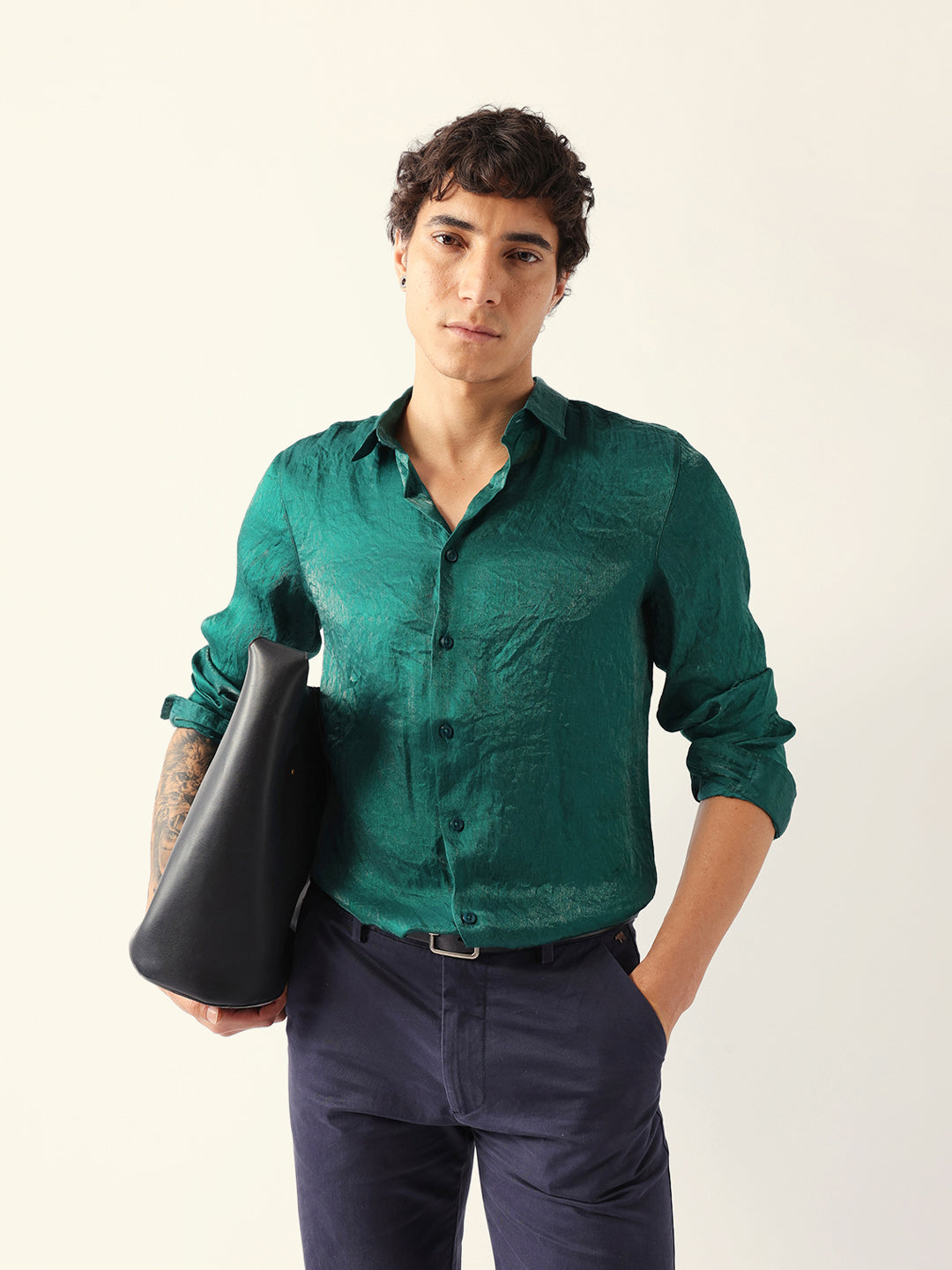 Men Green Viscose Rayon Checked Shirt