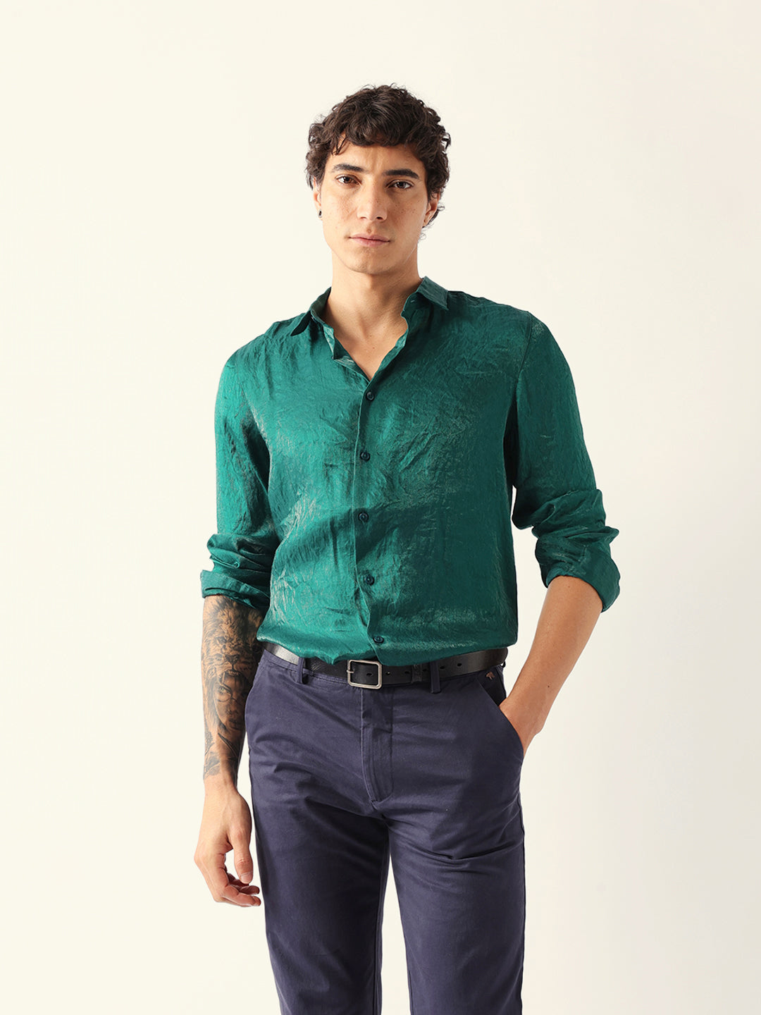 Men Green Viscose Rayon Checked Shirt