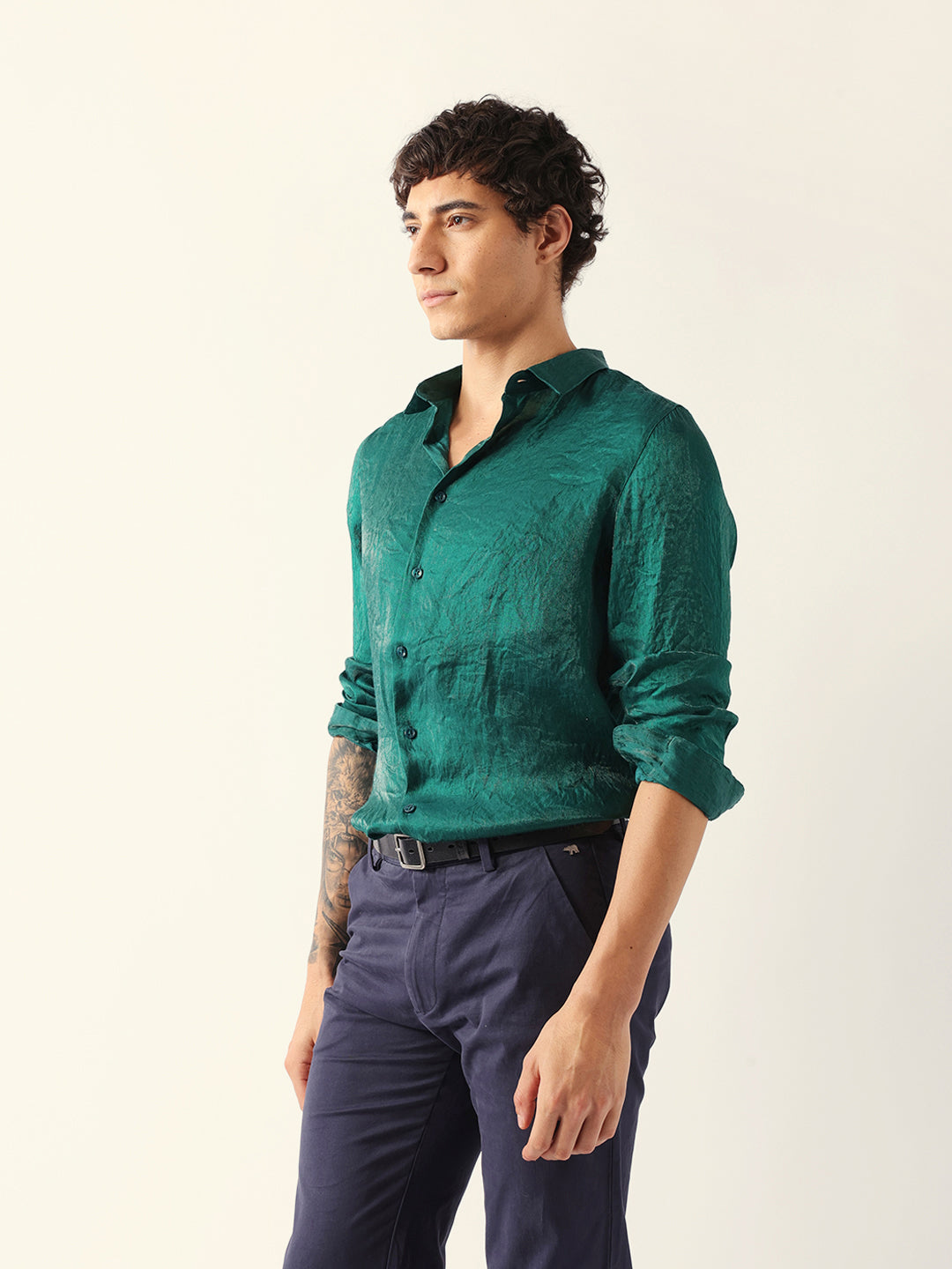 Men Green Viscose Rayon Checked Shirt