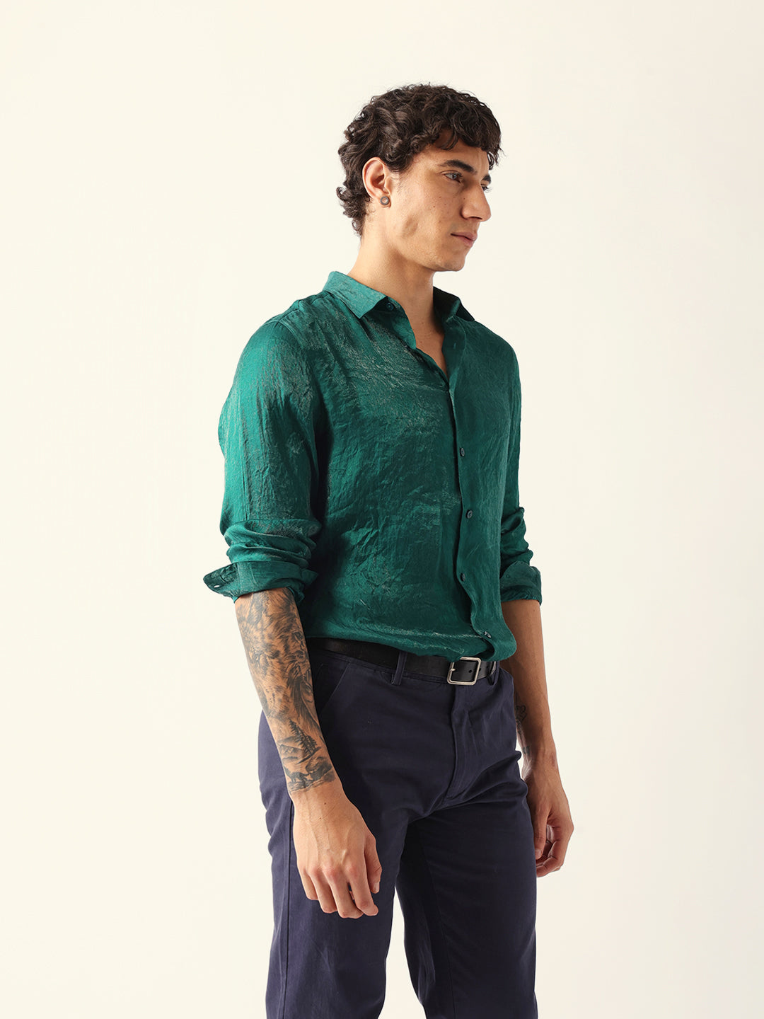 Men Green Viscose Rayon Checked Shirt