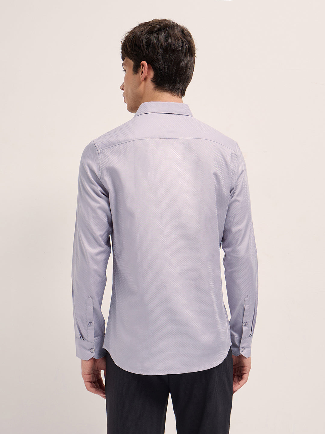 Men Purple Woven Pattern Cotton Tailored Fit Formal Shirt