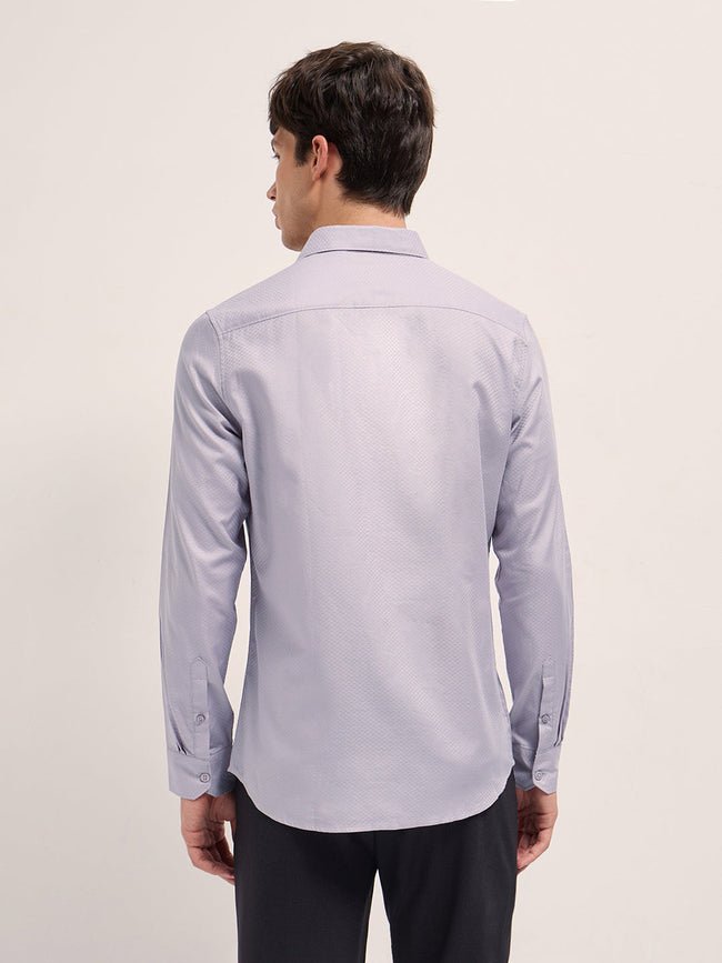 Men Purple Woven Pattern Cotton Tailored Fit Formal Shirt