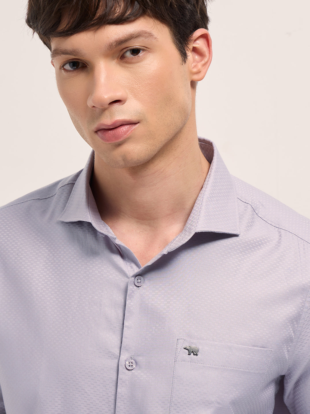 Men Purple Woven Pattern Cotton Tailored Fit Formal Shirt