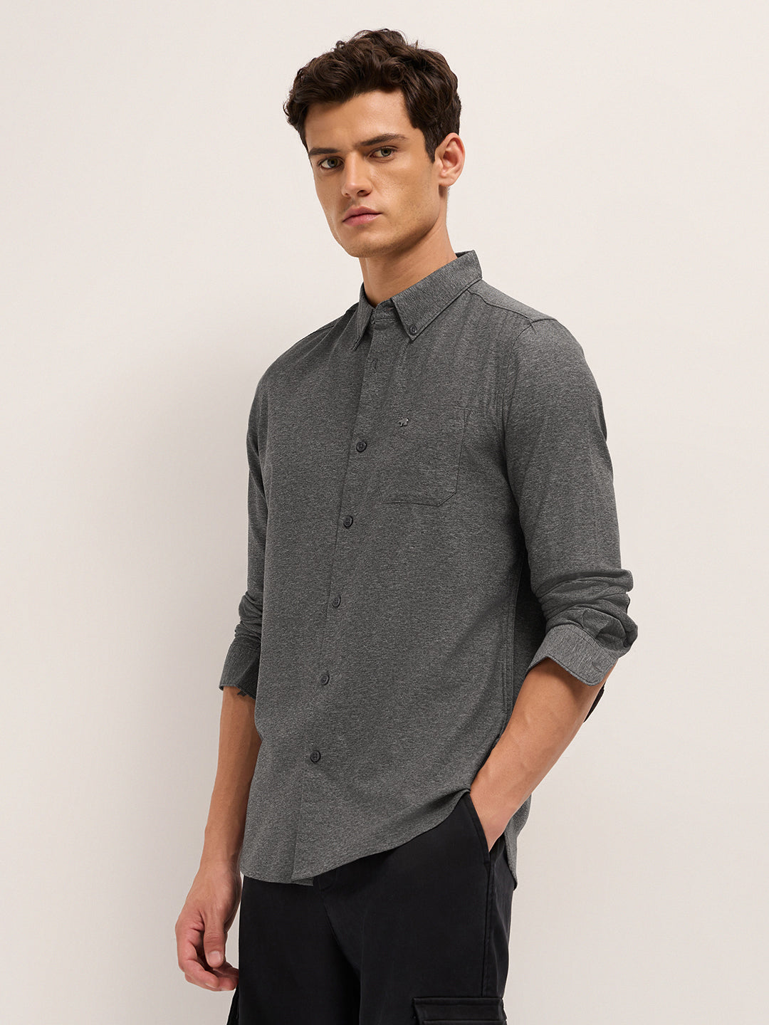 Men Cotton Solid Casual Shirt