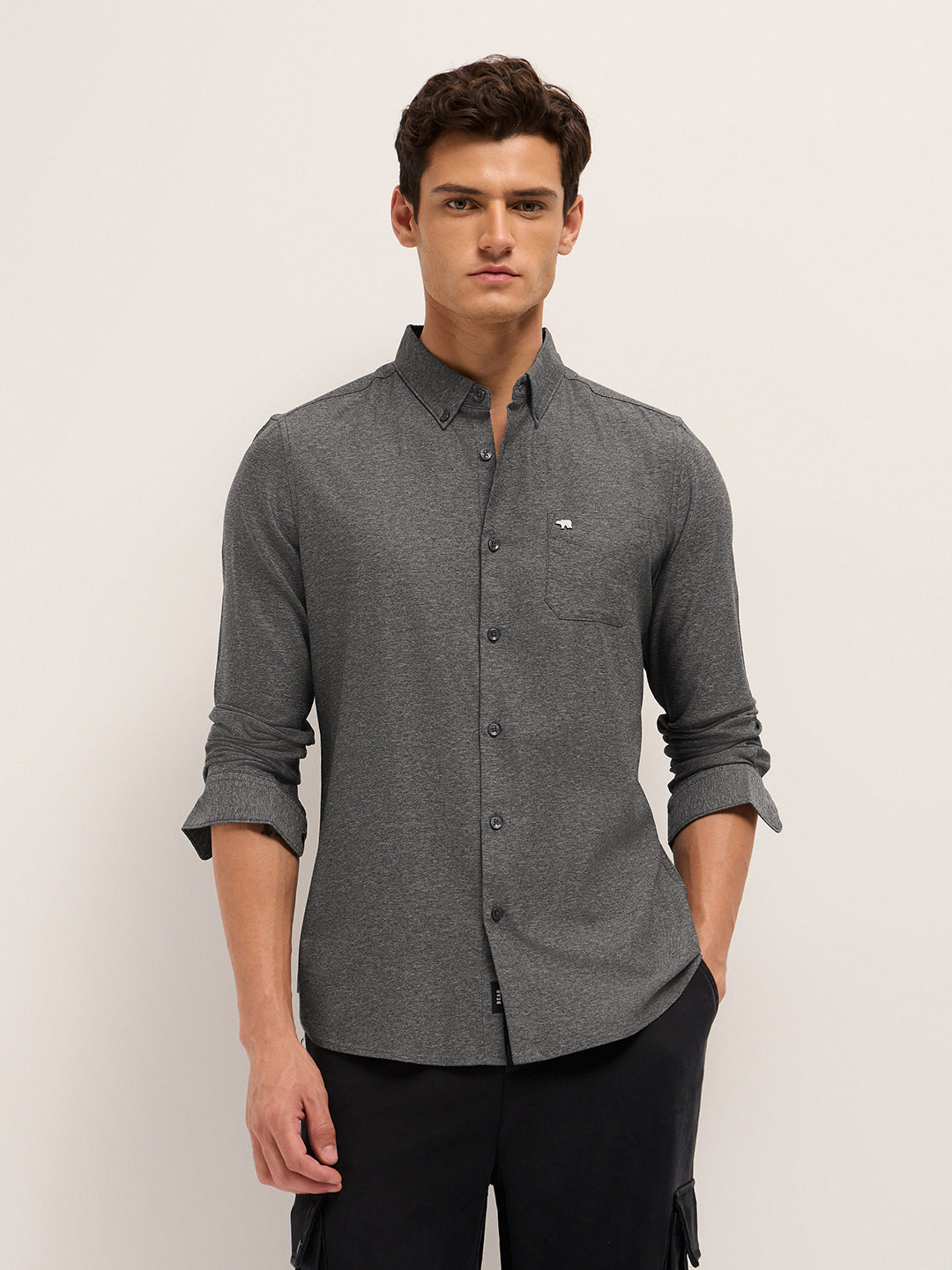 Men Cotton Solid Casual Shirt