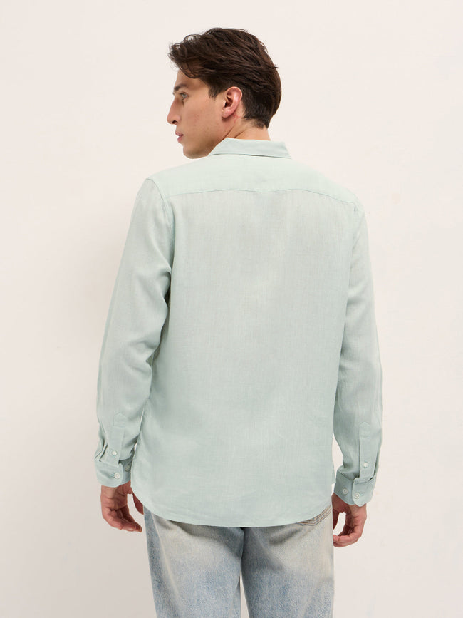 Men Light Green Solid Lyocell Slim Fit Casual Shirt