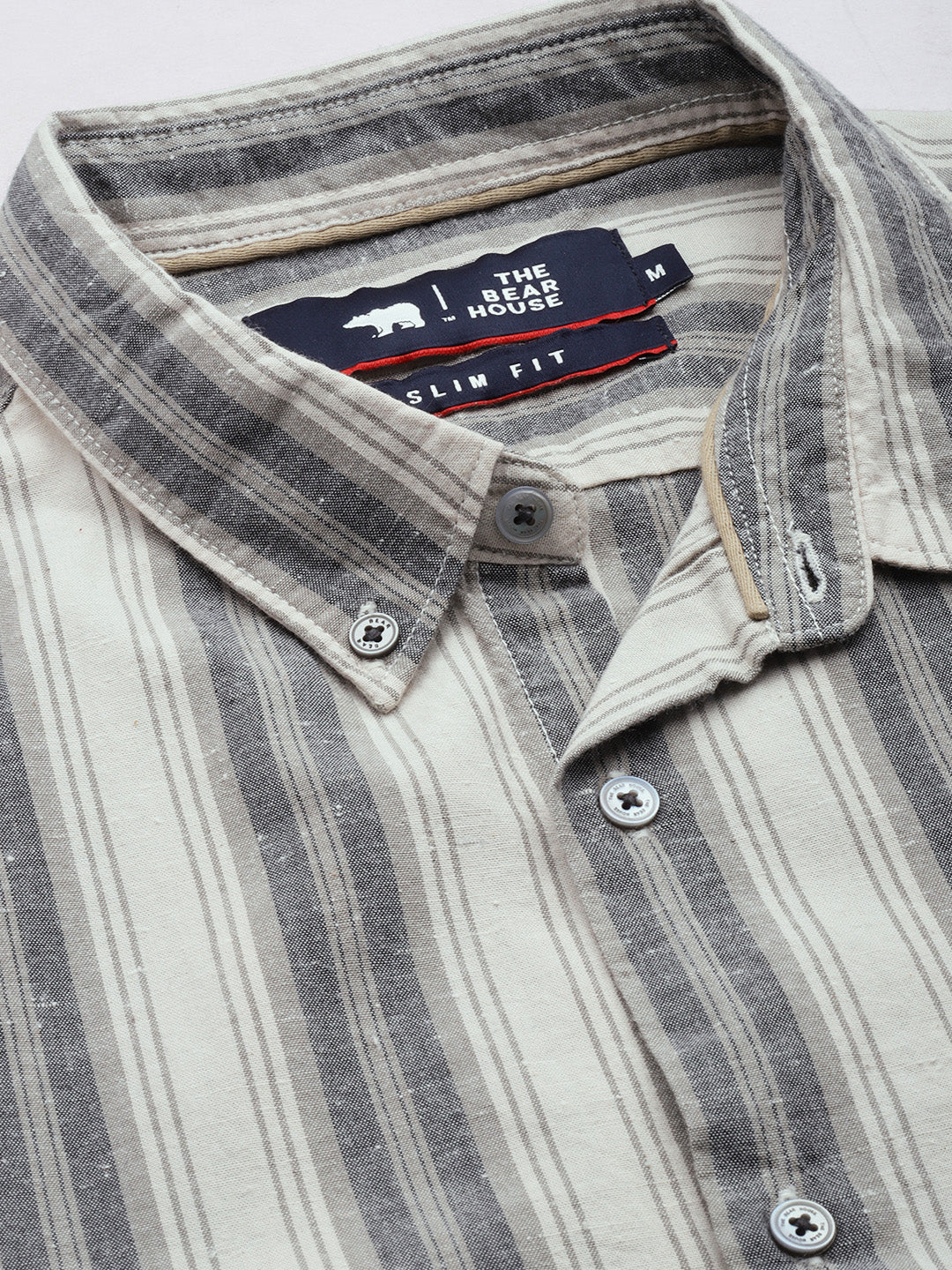 Men Beige Striped Cotton Casual Shirt
