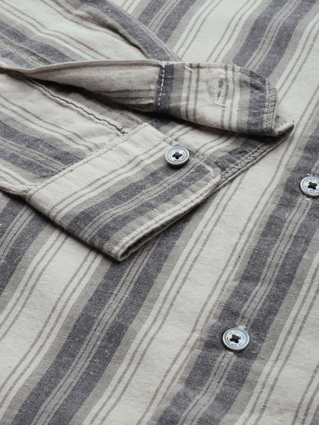 Men Beige Striped Cotton Casual Shirt