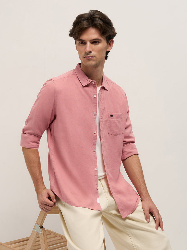Men Pink Solid Lyocell Slim Fit Casual Shirt