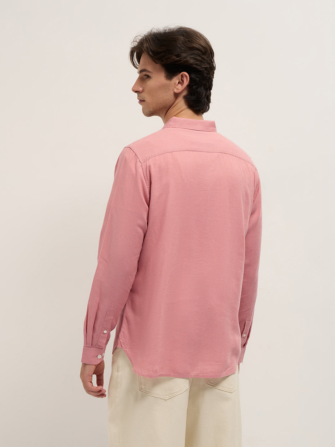 Men Pink Solid Lyocell Slim Fit Casual Shirt