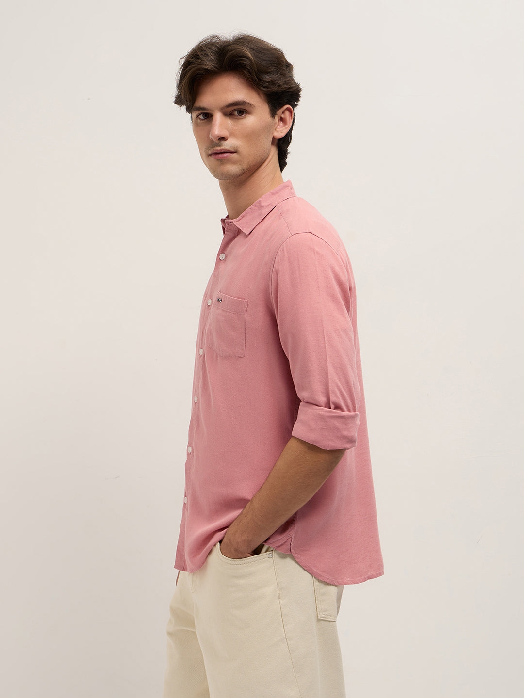 Men Pink Solid Lyocell Slim Fit Casual Shirt