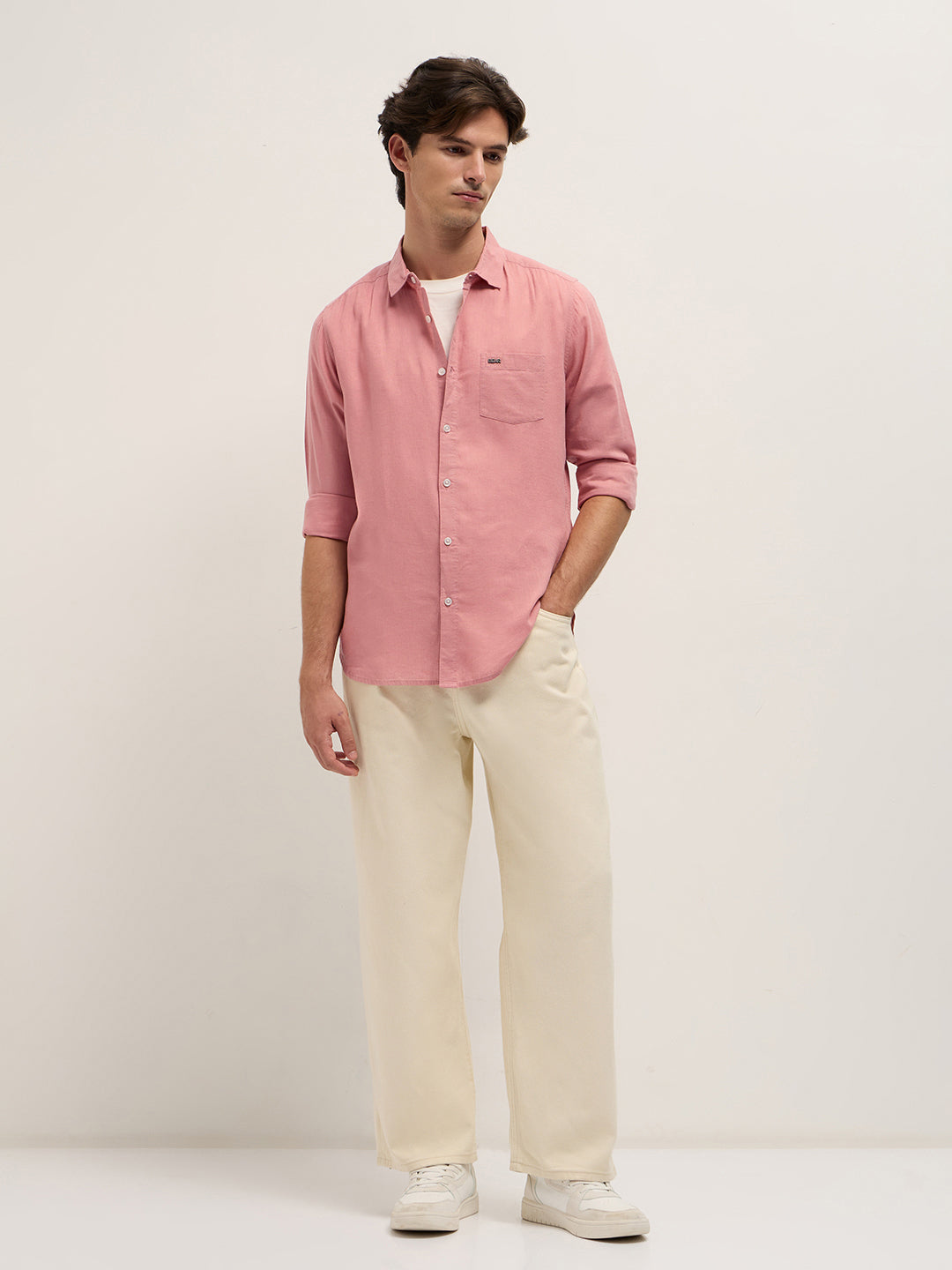 Men Pink Solid Lyocell Slim Fit Casual Shirt