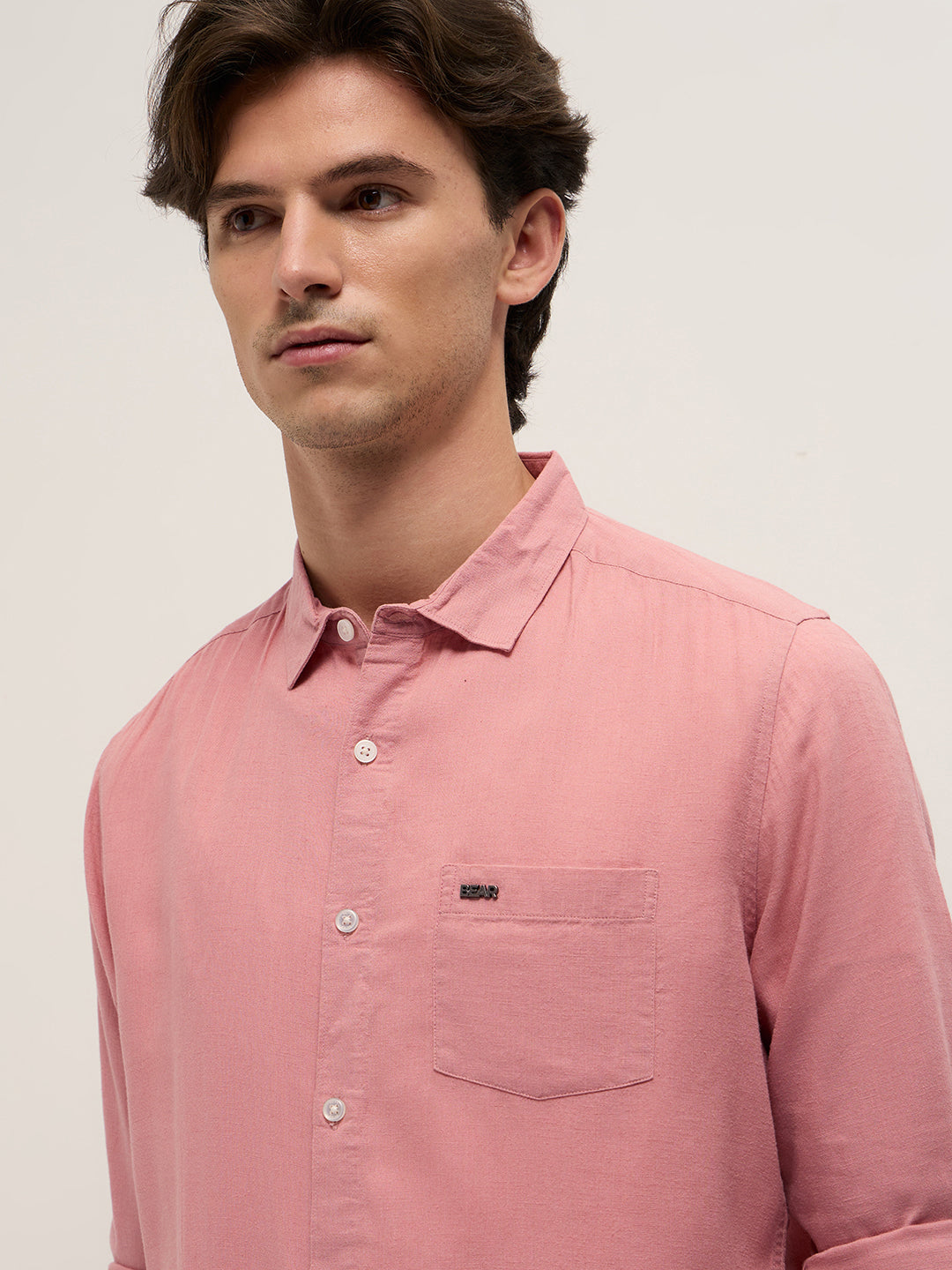 Men Pink Solid Lyocell Slim Fit Casual Shirt
