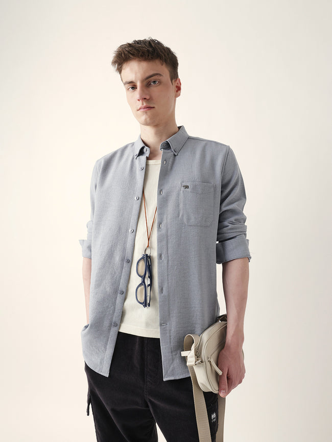 Men Casual Grey Textured Shirt