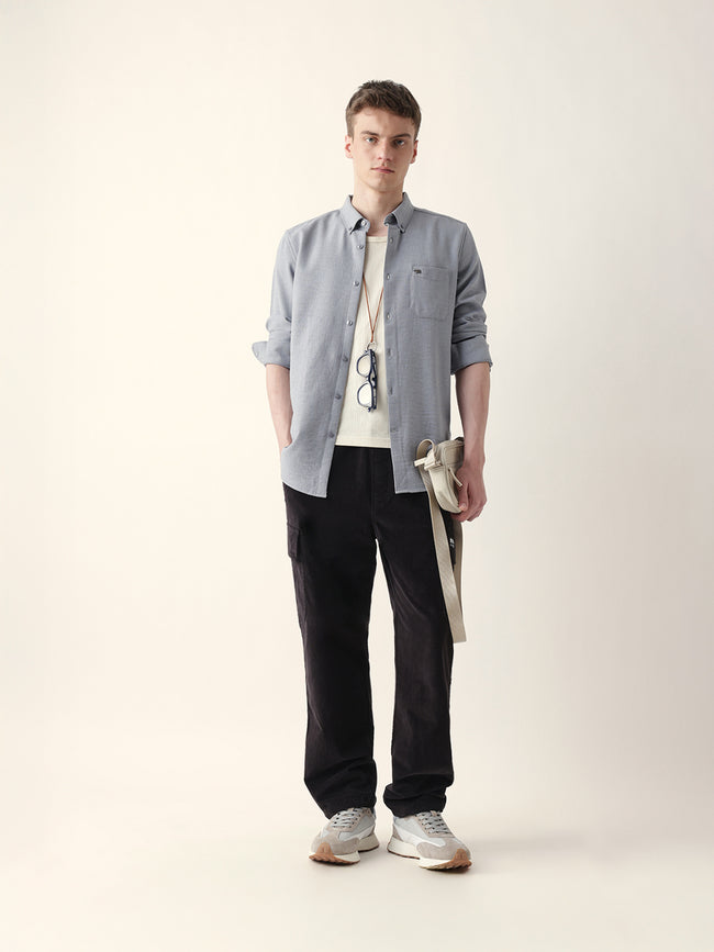 Men Casual Grey Textured Shirt
