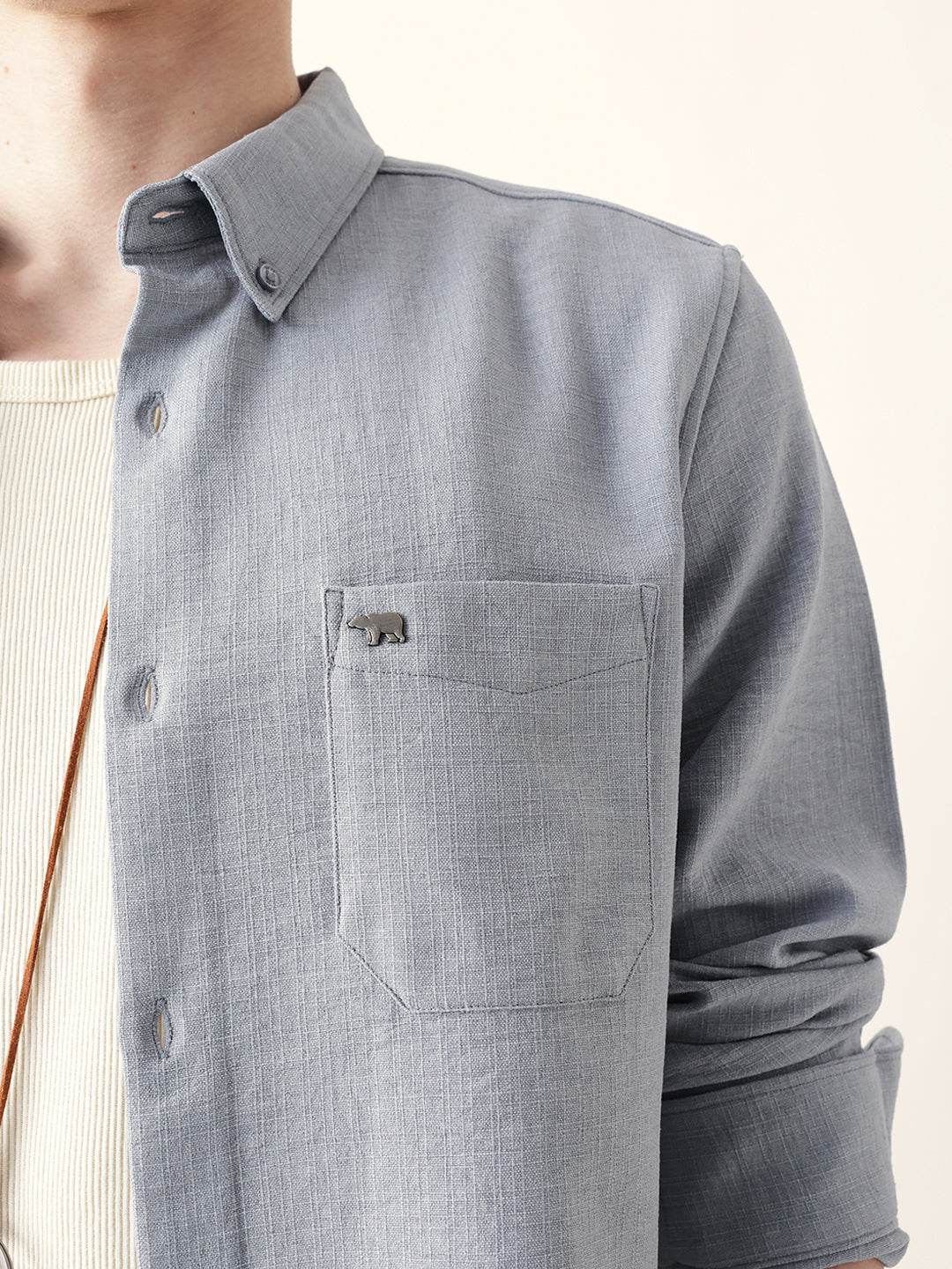Men Casual Grey Textured Shirt