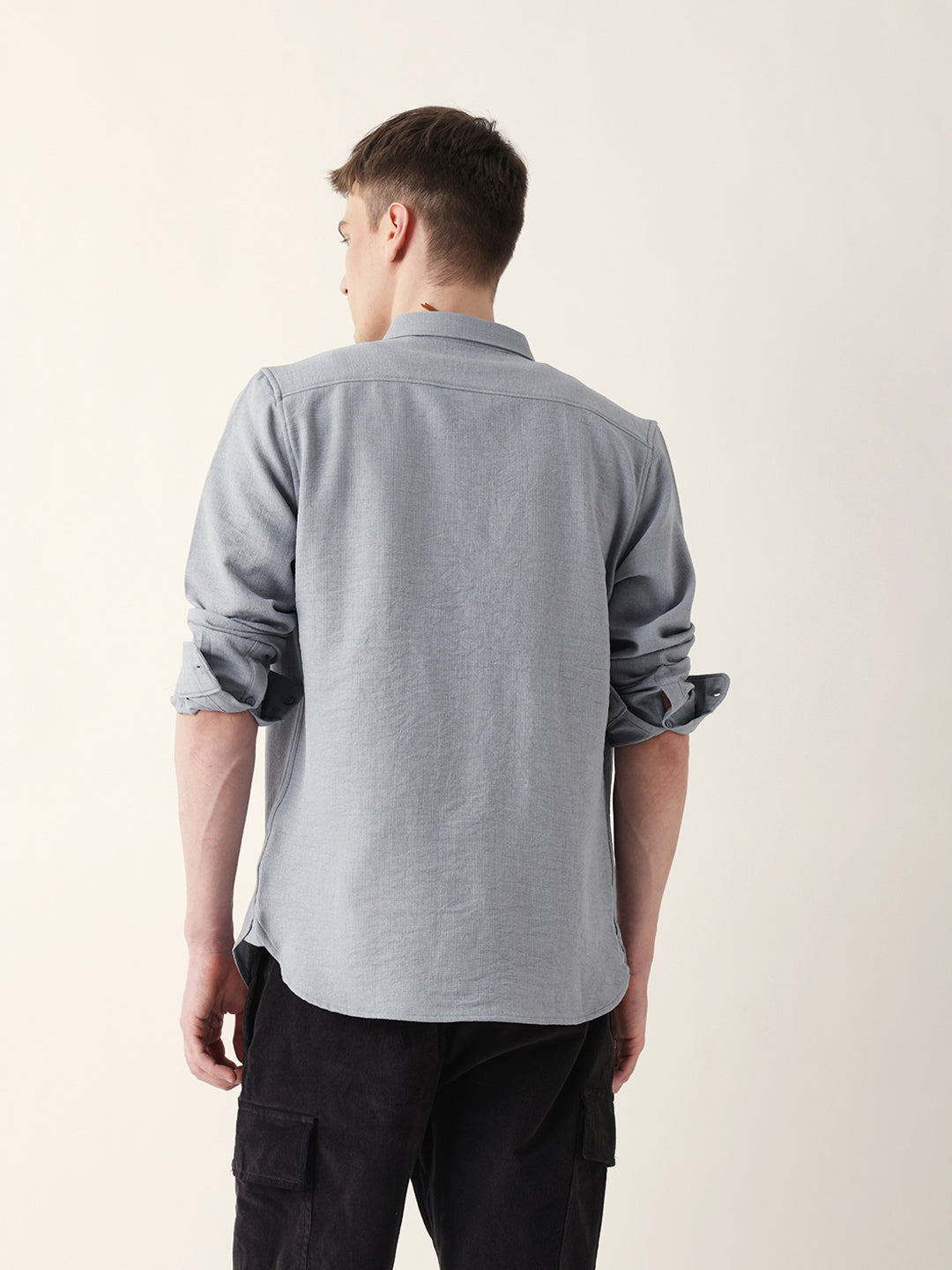 Men Casual Grey Textured Shirt