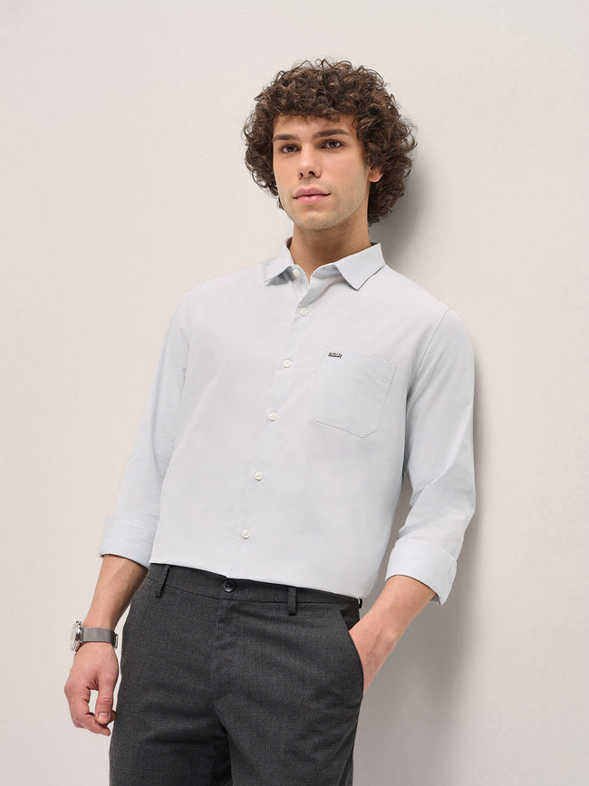 Men Shirt Light Grey Tailored Fit Cotton Formal Shirt