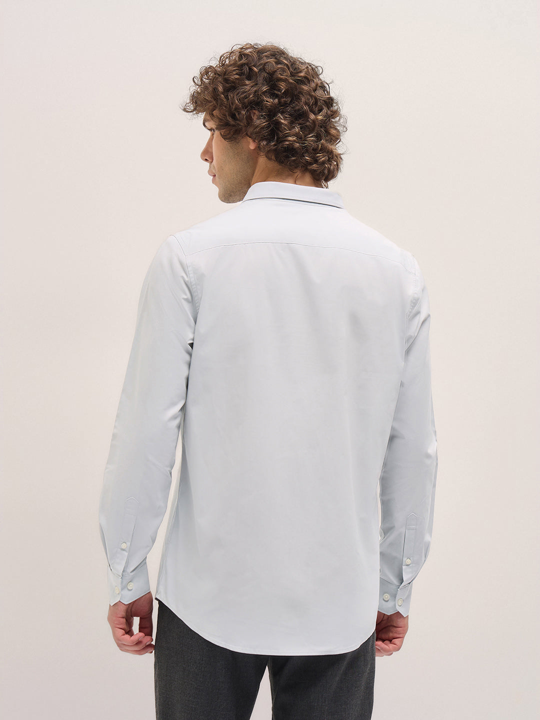 Men Shirt Light Grey Tailored Fit Cotton Formal Shirt