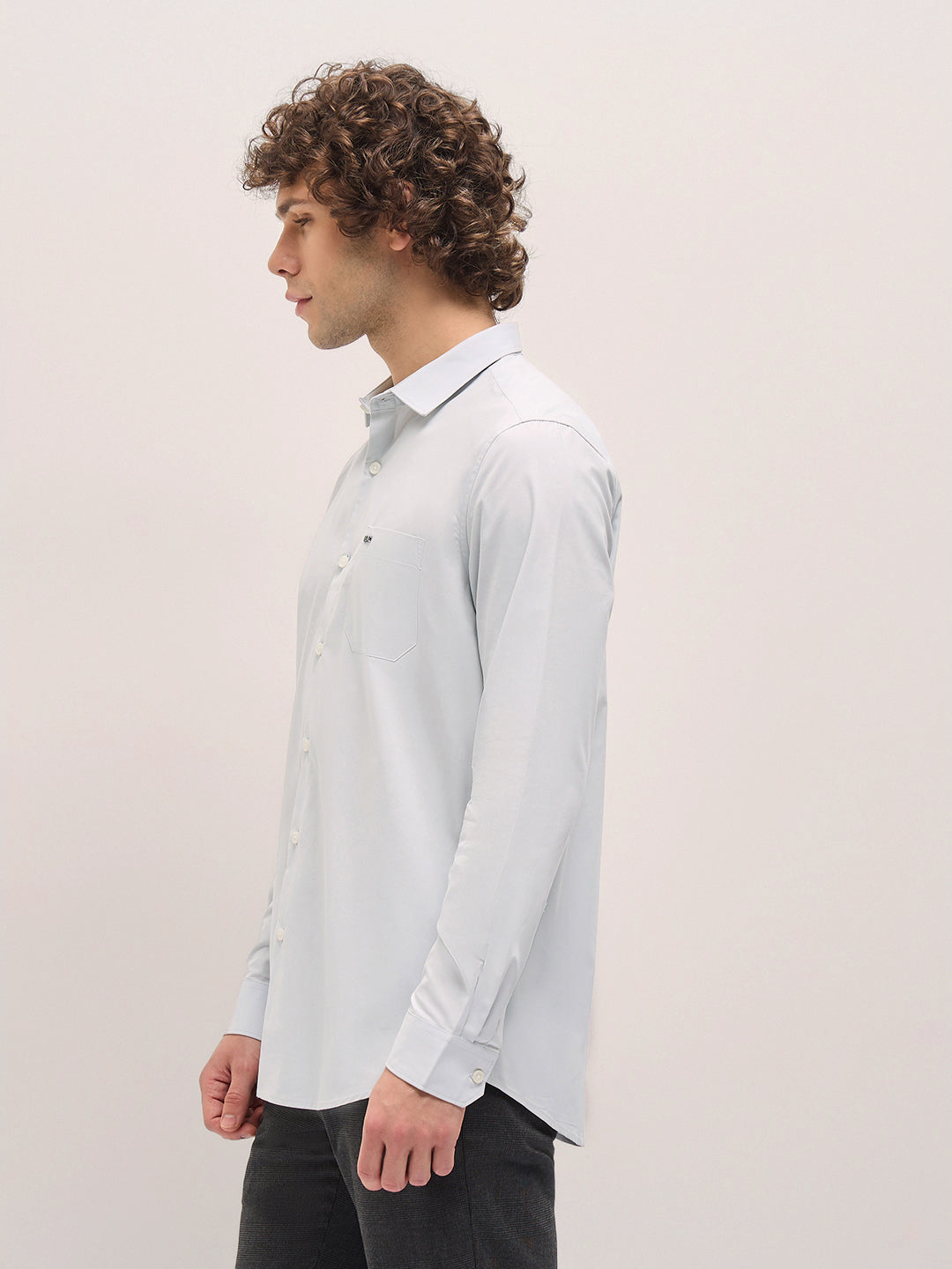 Men Shirt Light Grey Tailored Fit Cotton Formal Shirt