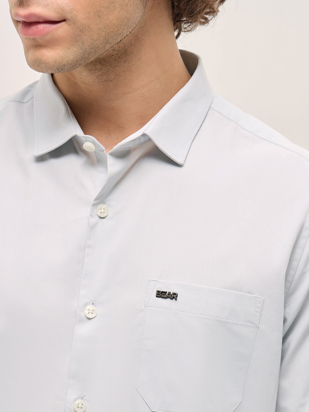 Men Shirt Light Grey Tailored Fit Cotton Formal Shirt