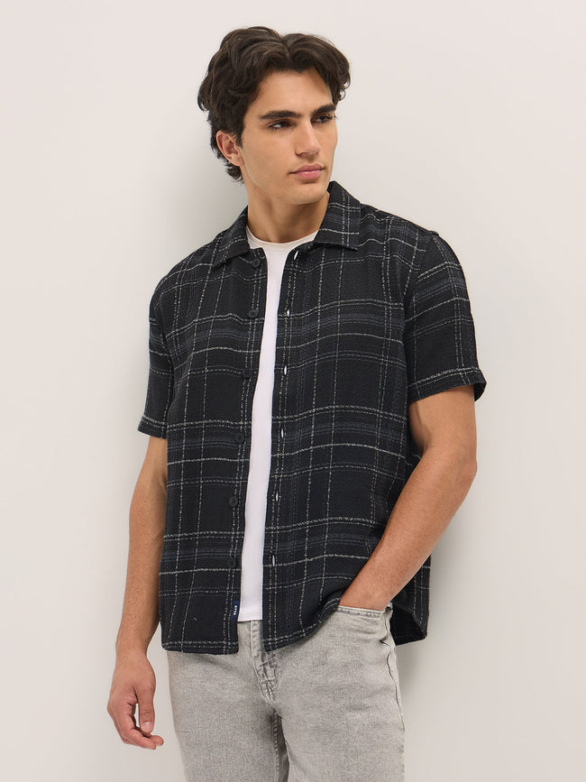 Men Black Checkered Regular Fit Casual Shirt