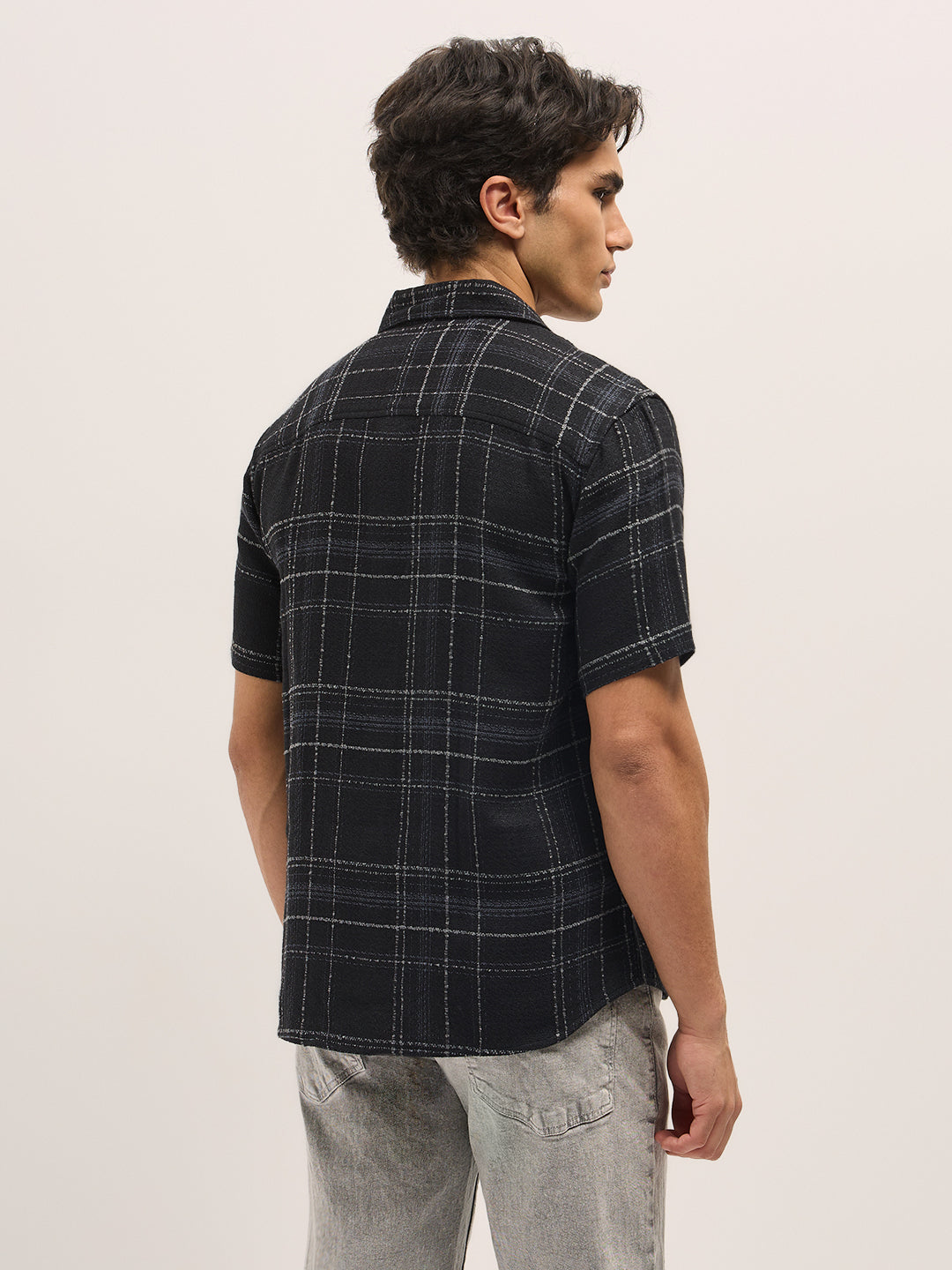 Men Black Checkered Regular Fit Casual Shirt
