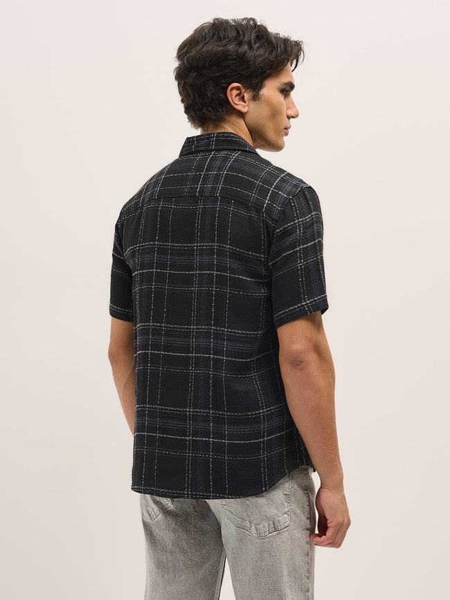 Men Black Checkered Regular Fit Casual Shirt