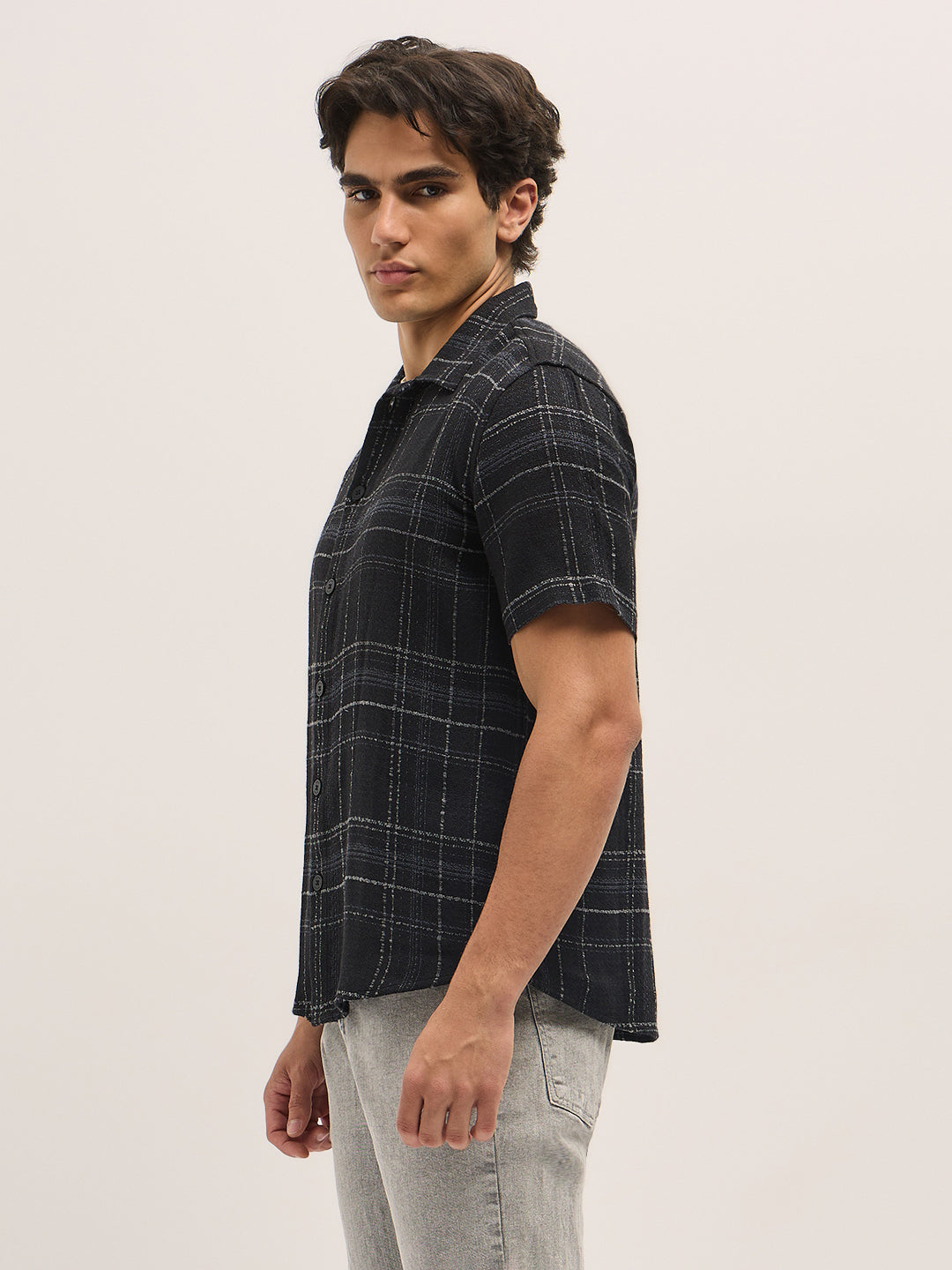 Men Black Checkered Regular Fit Casual Shirt