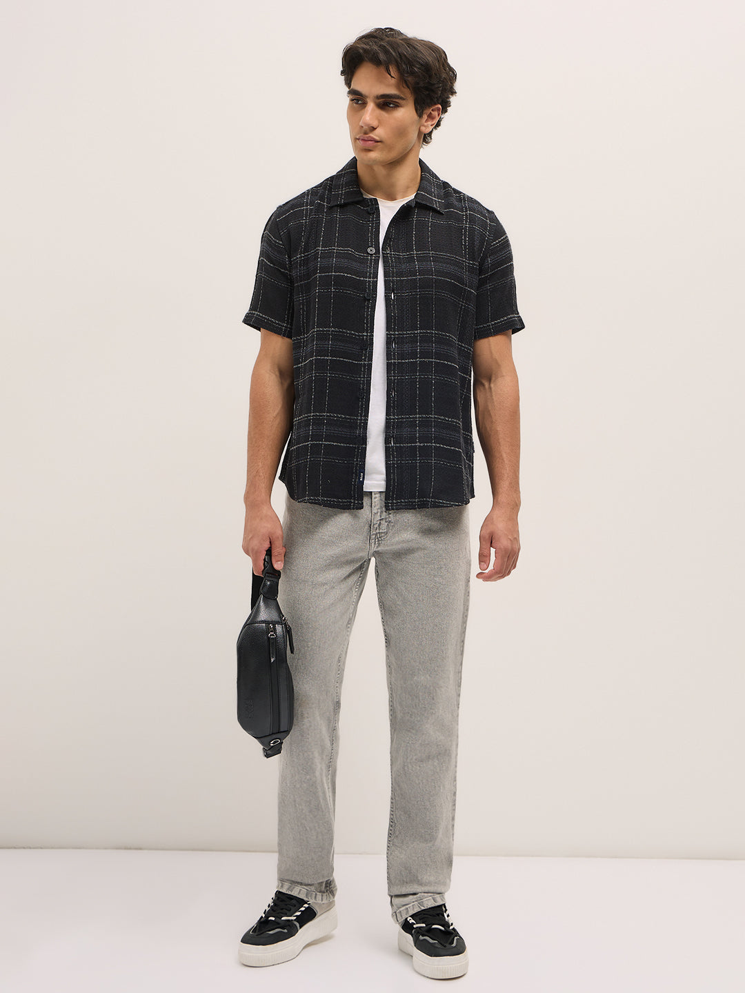 Men Black Checkered Regular Fit Casual Shirt