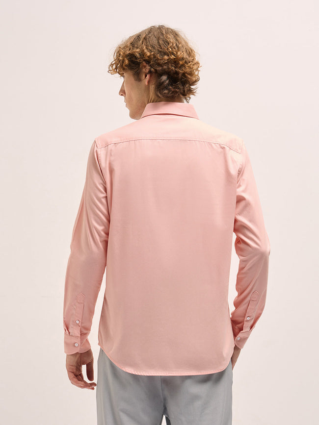 Men Peach Tailored Fit Solid Formal Shirt