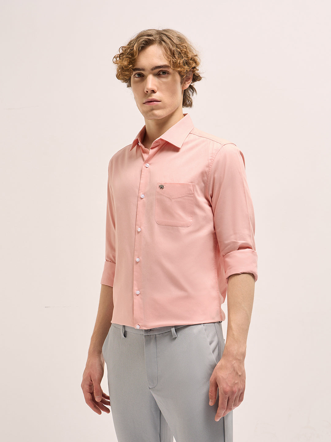 Men Peach Tailored Fit Solid Formal Shirt