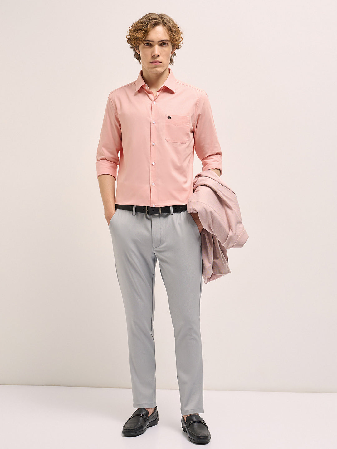 Men Peach Tailored Fit Solid Formal Shirt
