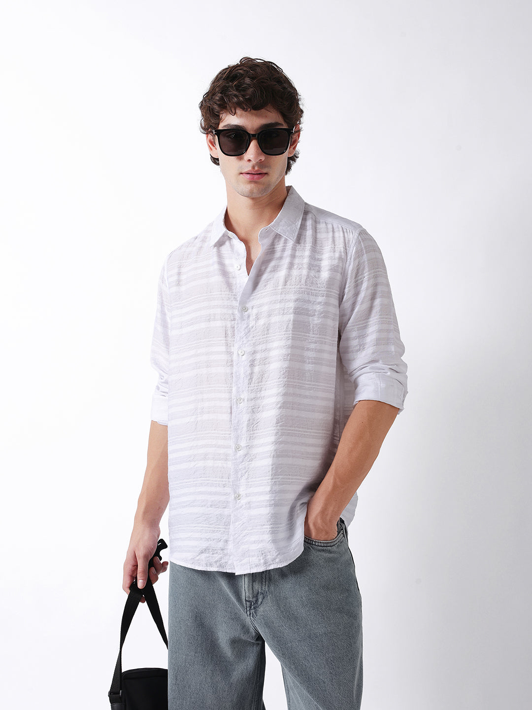 Men White Striped Shirt