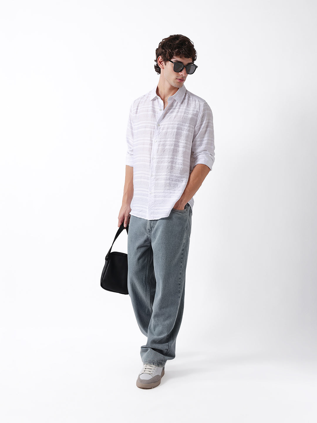 Men White Striped Shirt