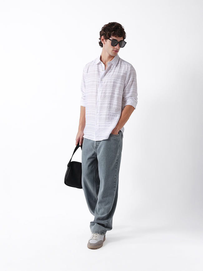 Men White Striped Shirt