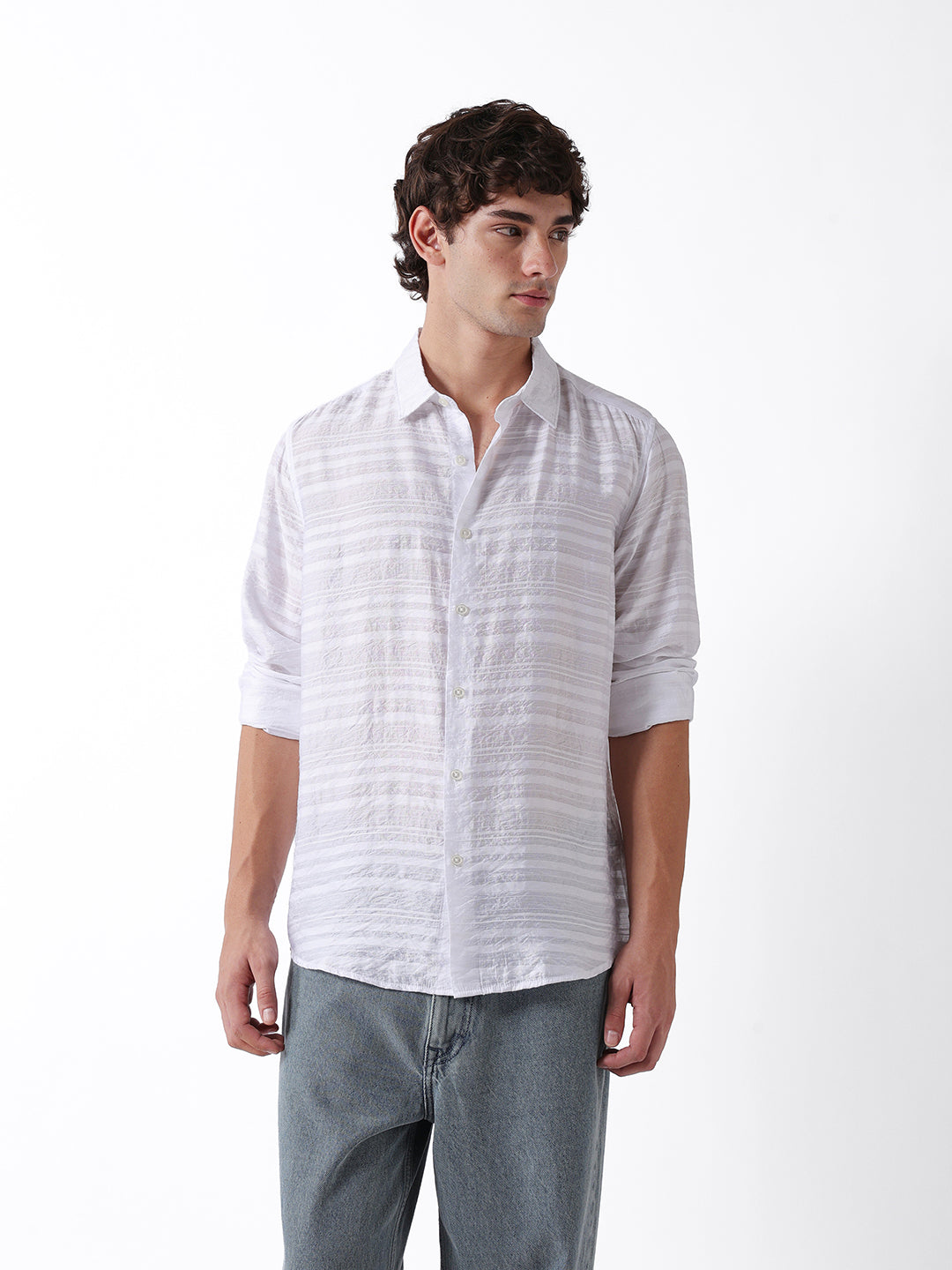 Men White Striped Shirt