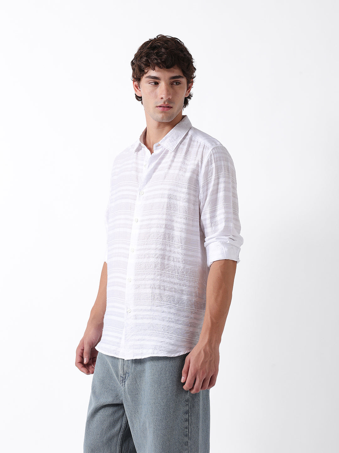 Men White Striped Shirt