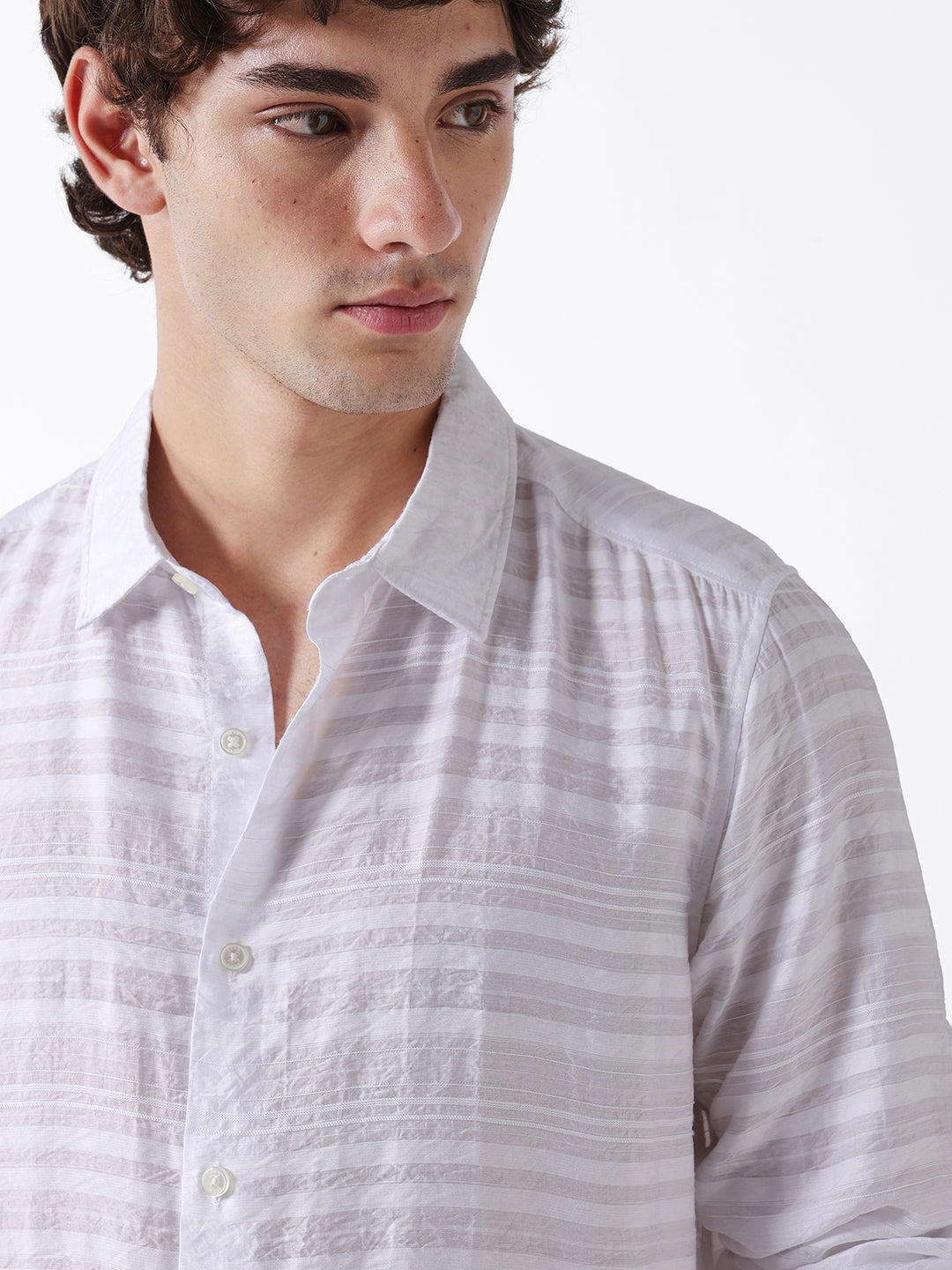 Men White Striped Shirt
