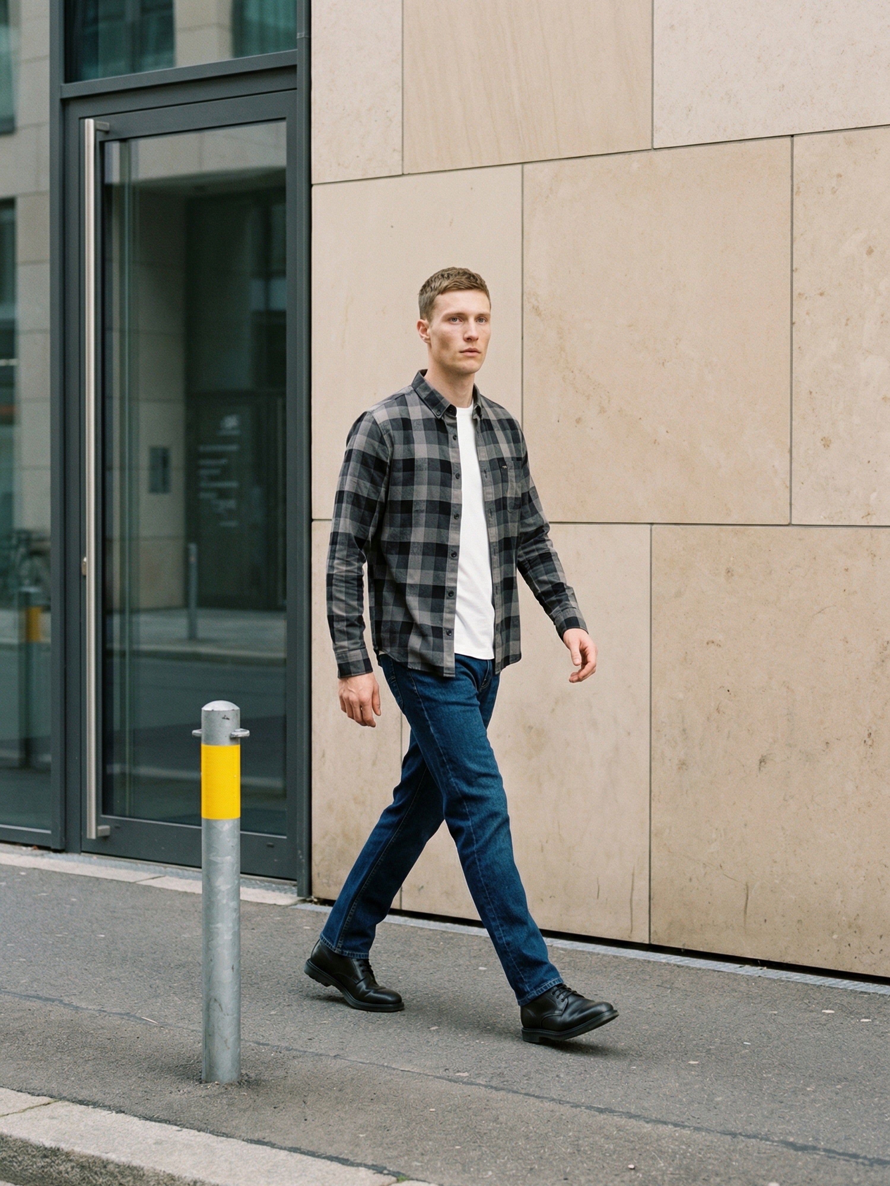 Men Grey Checked Shirt
