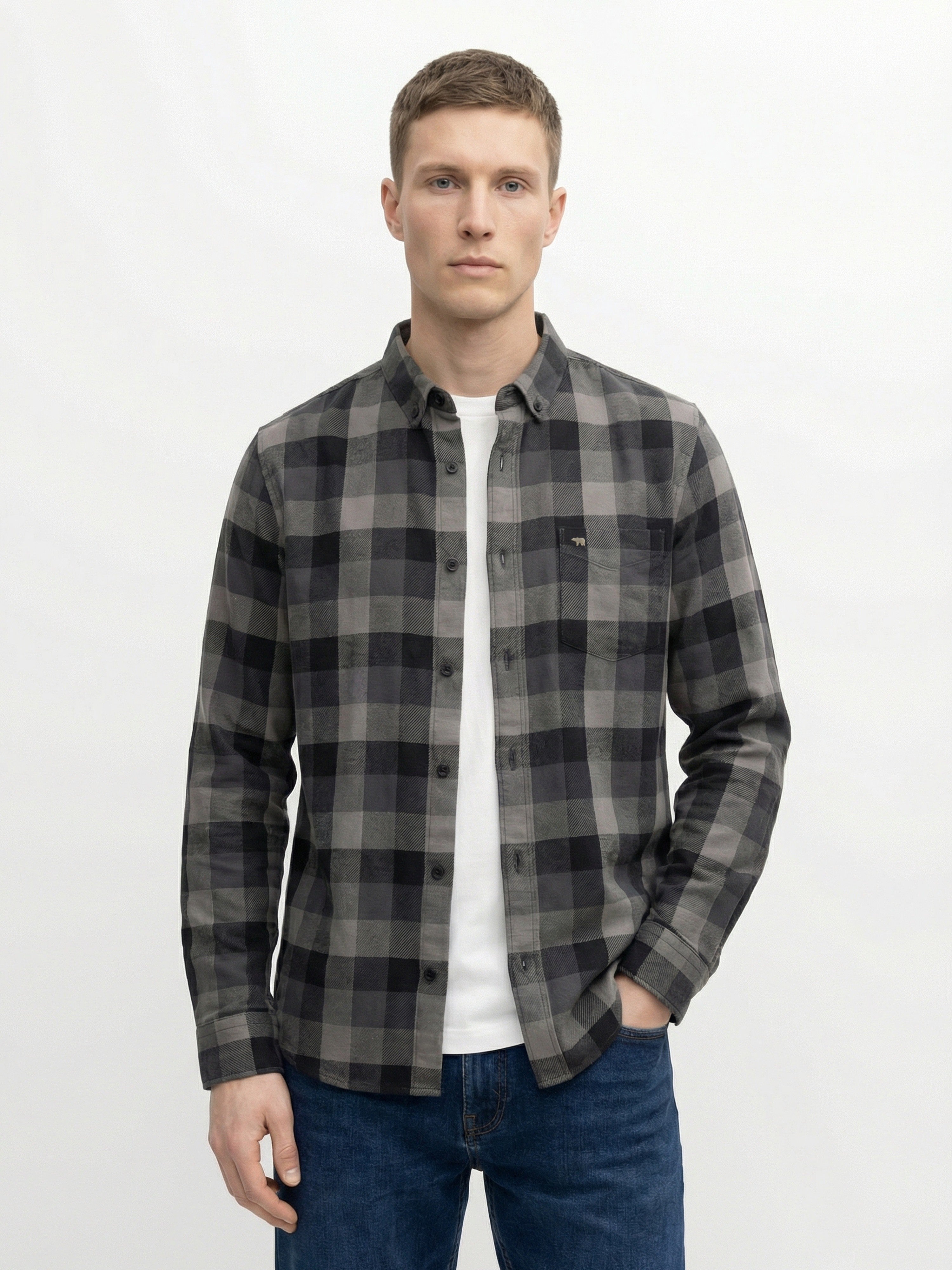 Men Grey Checked Shirt