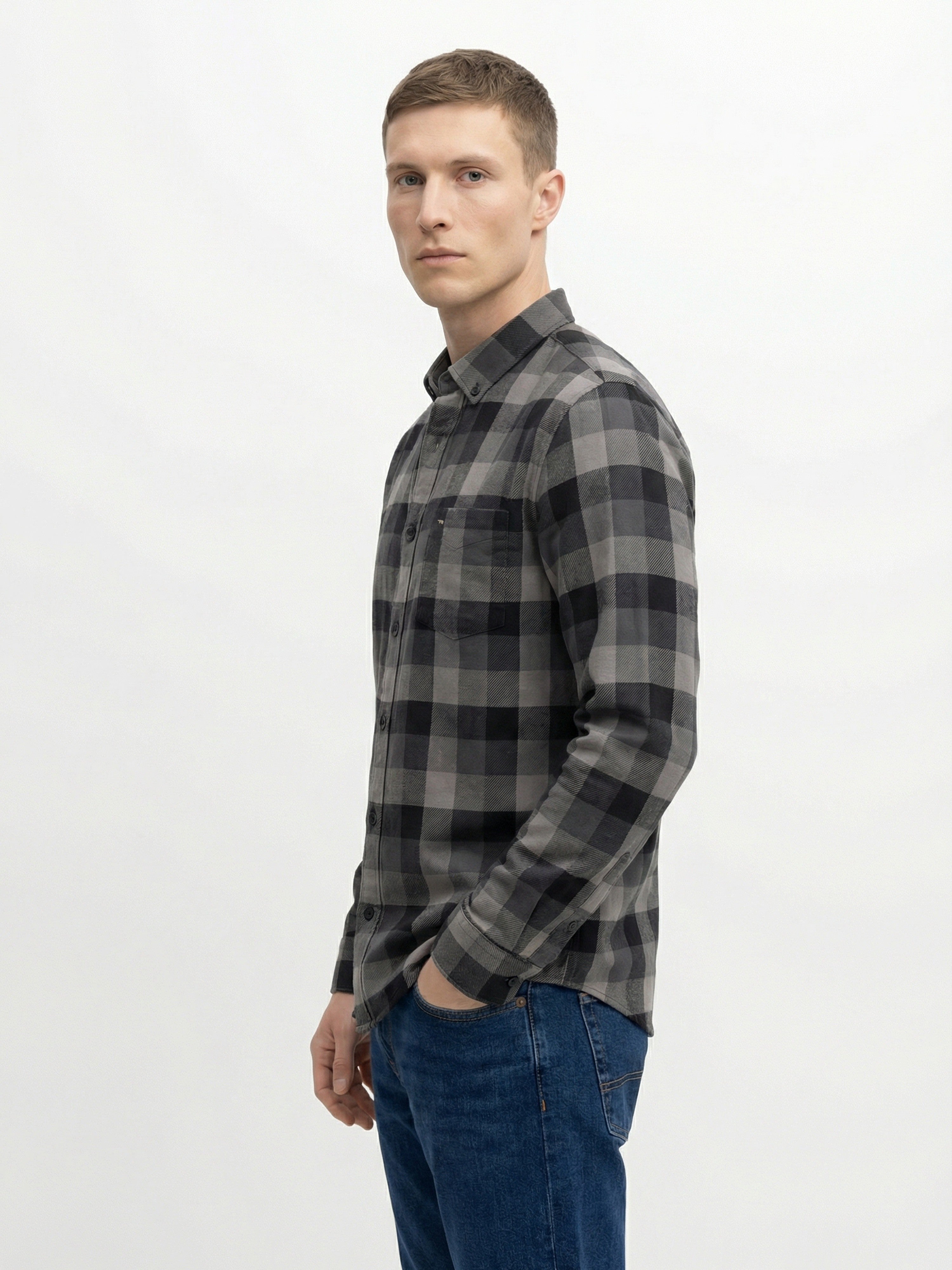 Men Grey Checked Shirt