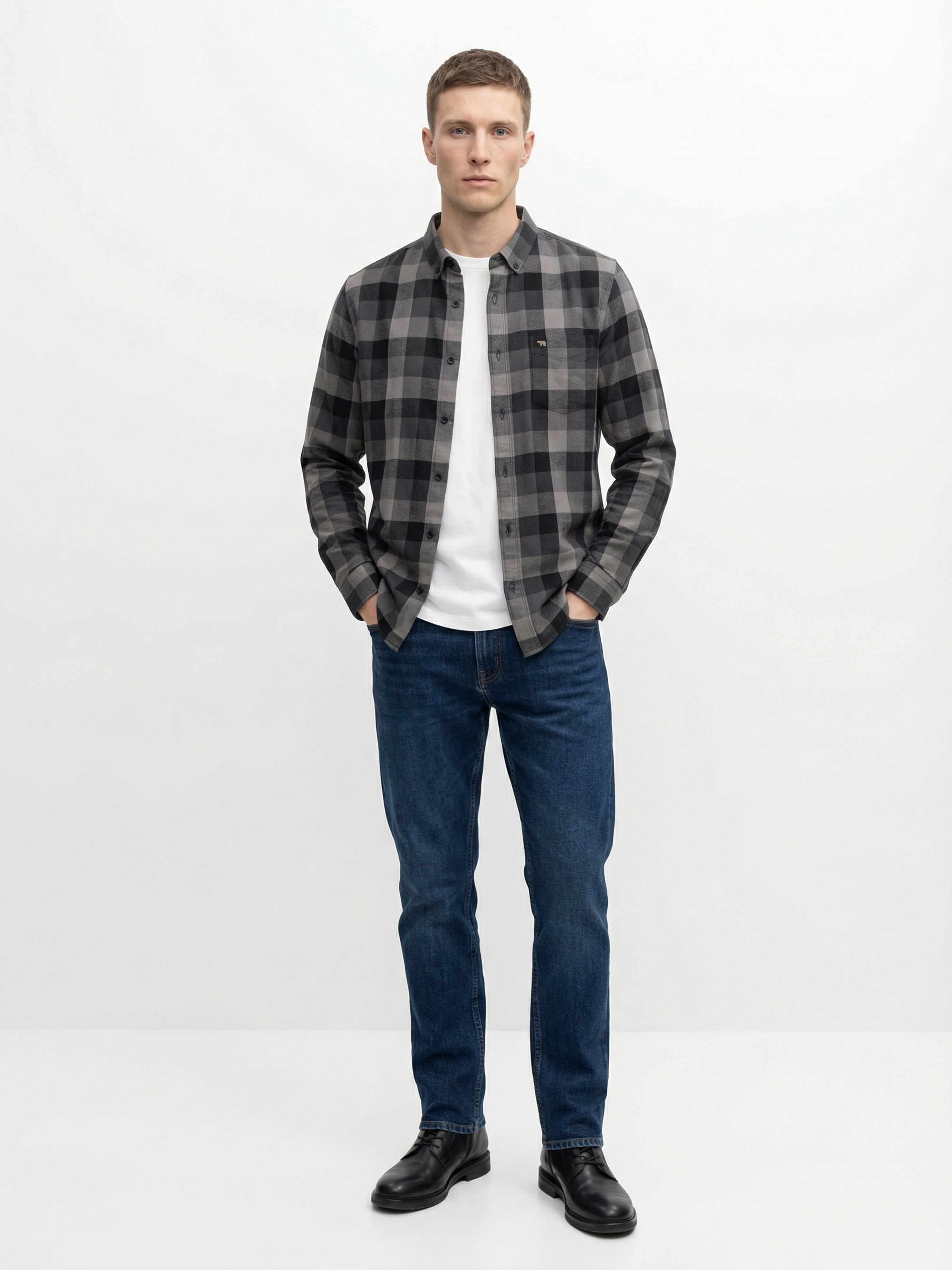 Men Grey Checked Shirt