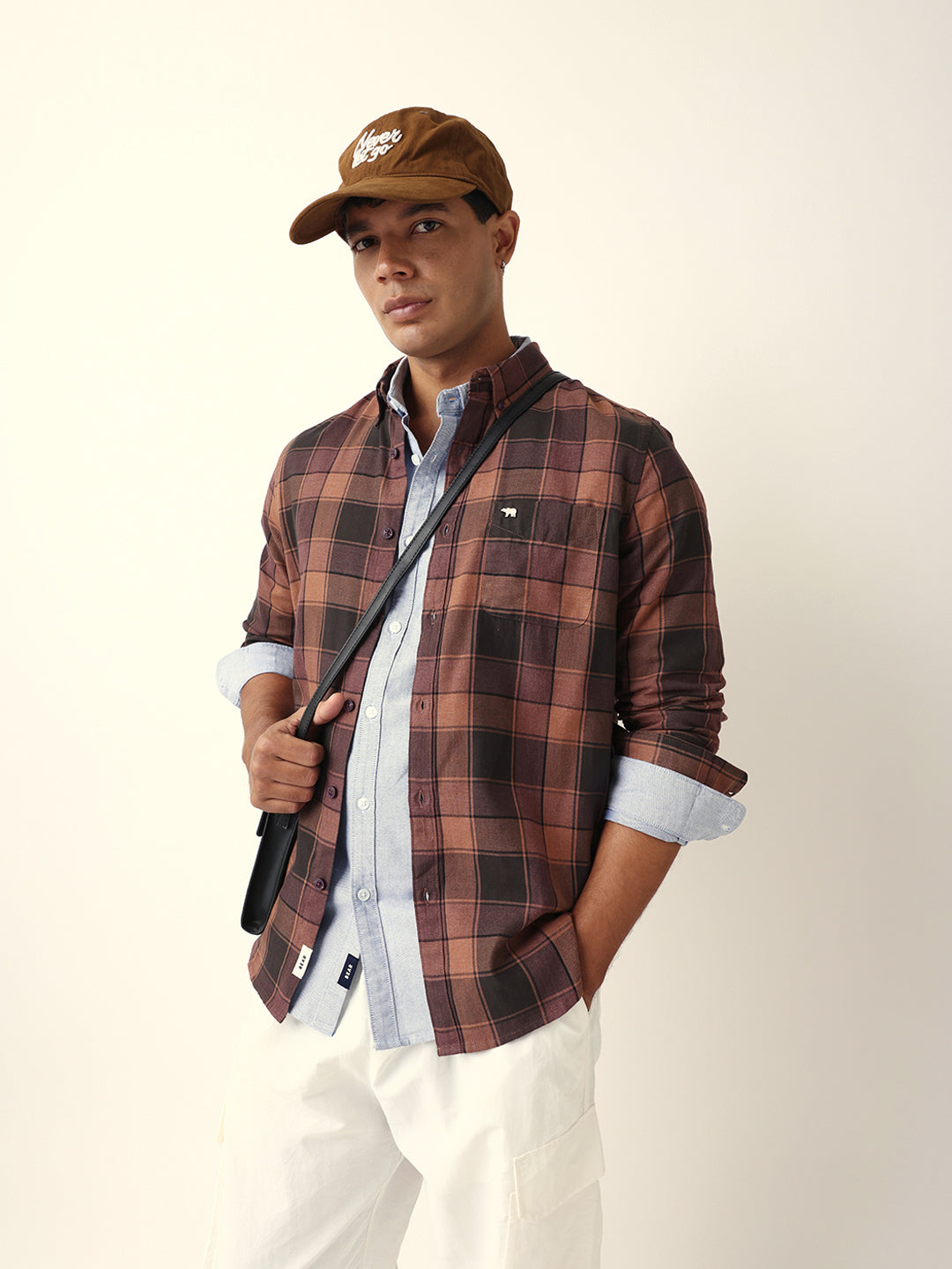 Men Brown Checked Shirt