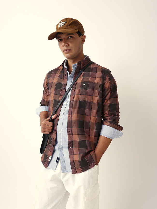 Men Brown Checked Shirt