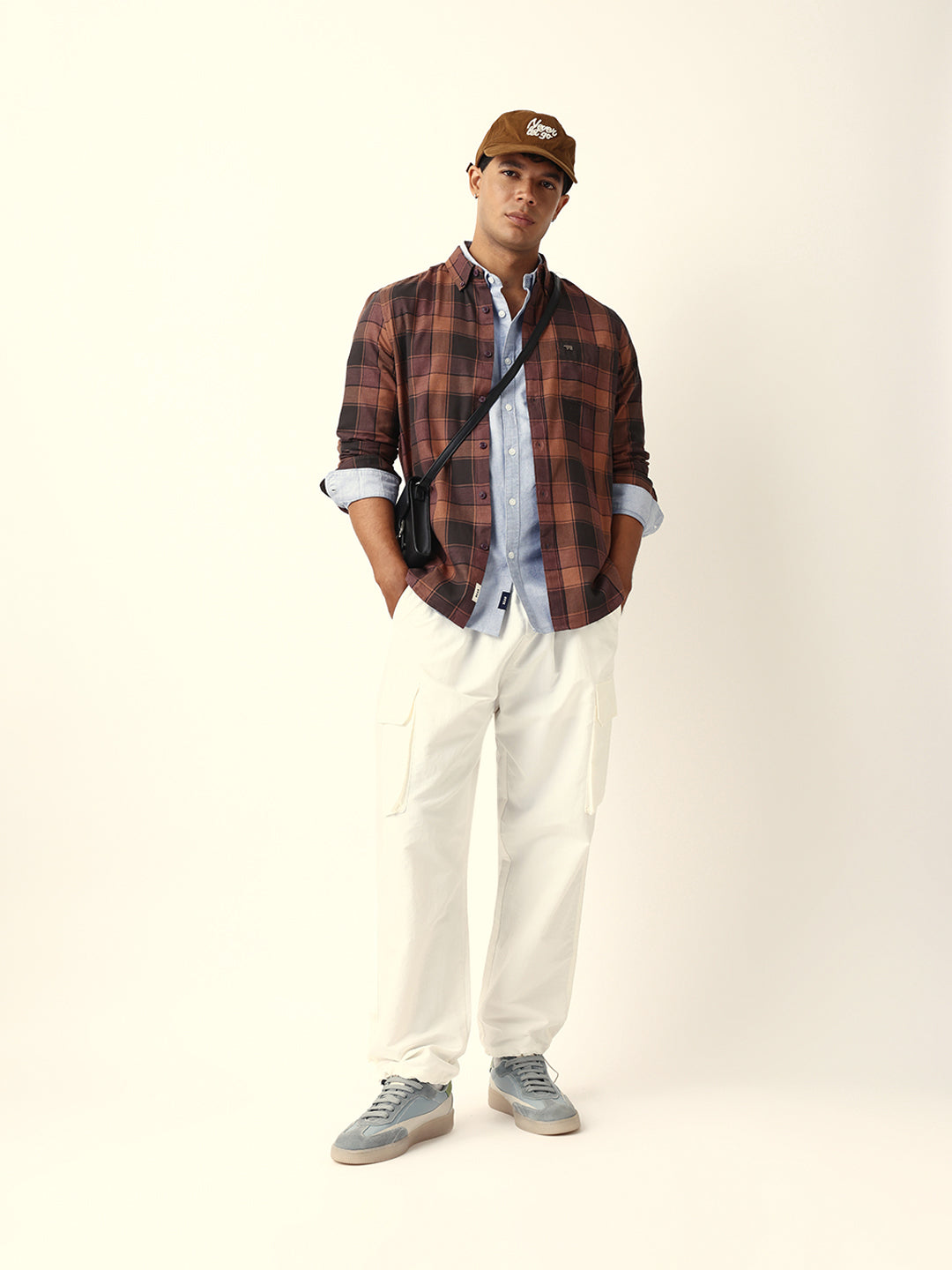 Men Brown Checked Shirt